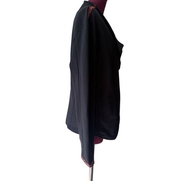 Saint & Sofia Cotton Biker Jacket size 18 Black Leopard Trim Full Zip - Picture 13 of 13